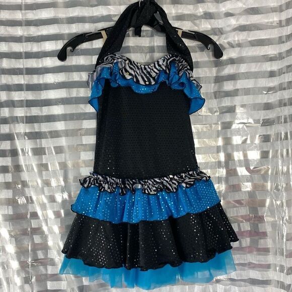 Weissman  Black/Blue Sequin Ruffle Sleeveless Dance Outfit - Picture 1 of 4